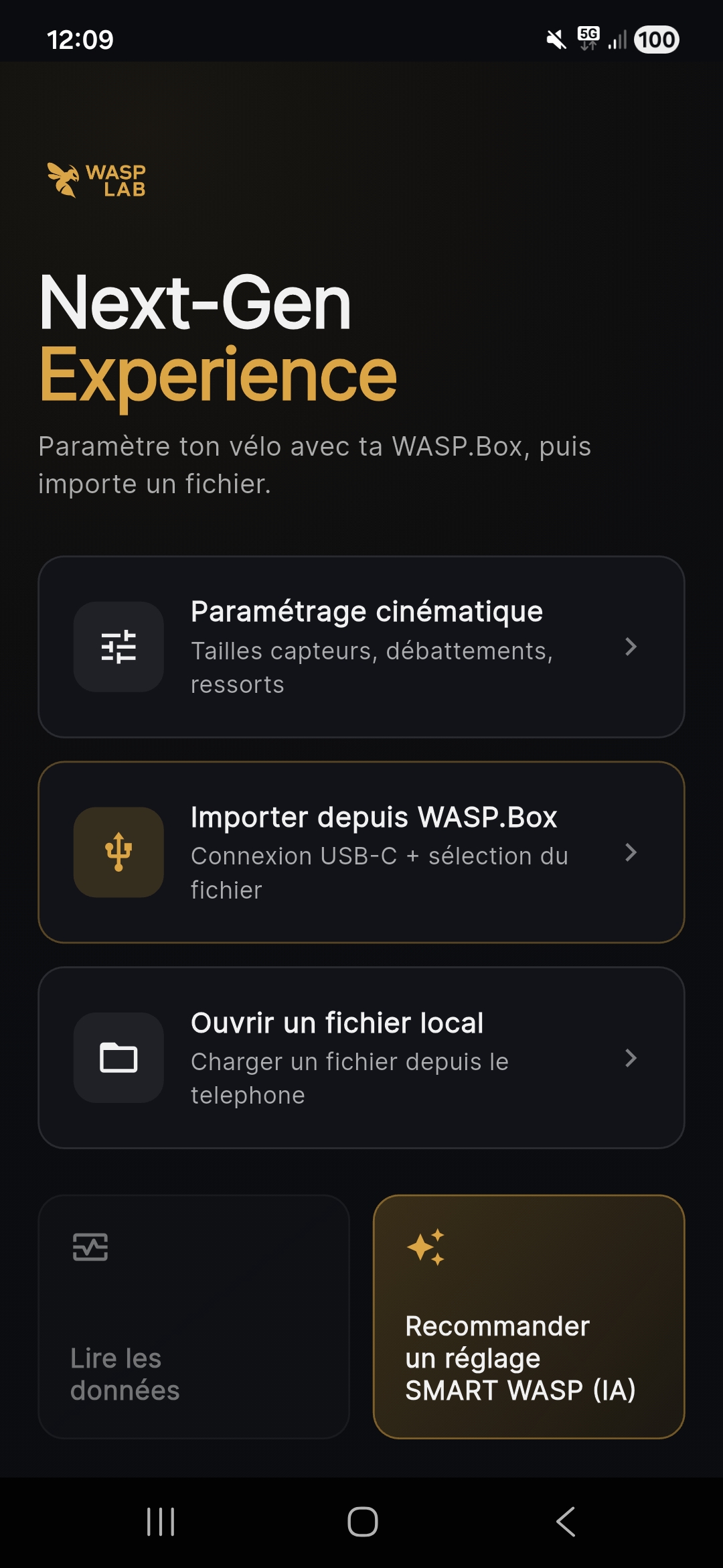 Capture d’écran de l’application Android WASP.Lab